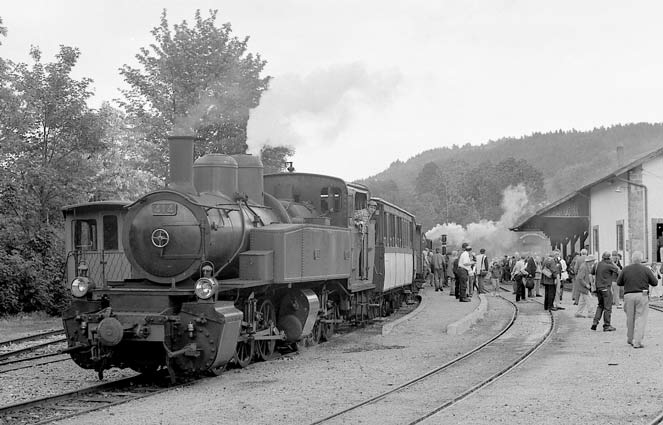 No.414 shortly after the late arrival at Lamastre, the end of the Vivarais but once just another station on the large network in the Ard&egrave;che. At the rear of the train CFV No.24 can be seen removing a wagon of rails brought up on the rear of our special train.