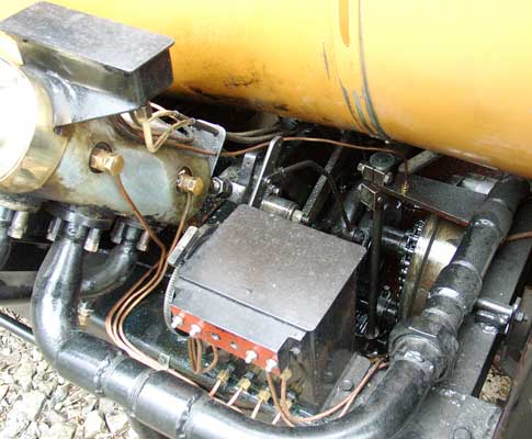 This view shows parts of the V engine, the mechanical lubricator and part of the exhaust steam circuit. April 11 2004