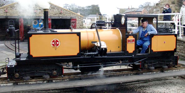 Avonside type geared locomotive 0-4+4-0 'Owl' on the turntable at Clayton West. April 11 2004