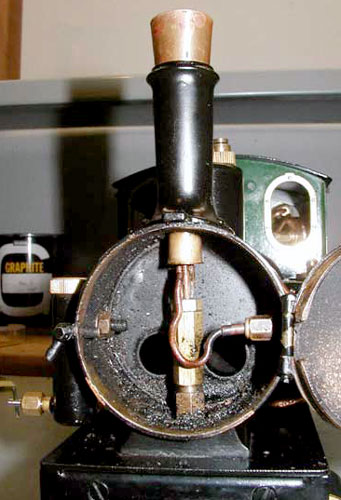 A view showing how the mixing chamber and diffuser was temporarily fitted during testing and tuning.  Roger Hahn