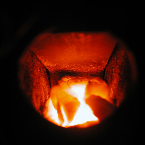 A view into the loco's firebox showing the stainless steel combustion arch added to the locomotive. © Roger Hahn