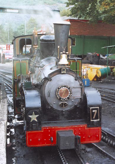 In this view No.7 Ralph now sports several of Nigel's brass additions, one of Nigel's whistles and a revised draughting arrangement of the Kylpor type. © Nigel A. H. Day