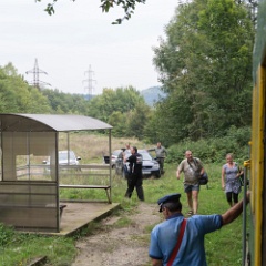 DSC3038  At Halta Calnio the train stopped and, amazingly, there was some custom in the form of some German linesiders who joined for the journey to Anina and back. : Romania