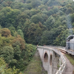 DSC3044  Jitin viaduct, 37m high, and a maintenance gang at work. : Romania