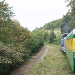 DSC3051  The line is heavily engineered such as here with a very substantial retaining wall. : Romania