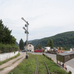 DSC3082  The train's got the road into Anina station. : Romania