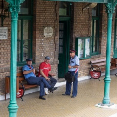 DSC3110  Railway staff relaxing at Anina. : Romania