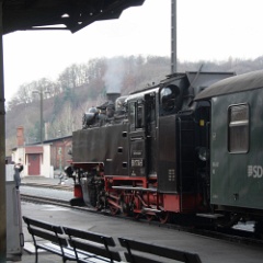 DSC6170  750mm gauge 2-10-2t 99 1734 waits time at Freital Hainsberg. : Germany