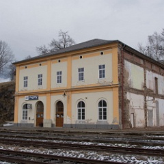 DSC6692  Vejprty station, until recently the station building was very much larger. The meagre train services now barely justifies even this building. : Germany