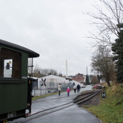 DSC6871  The original station site at Schönheide (Mitte) was up by the red brick building (the old station building). Museumbahn Schönheide can't access it due to the industrial units built on the trackbed necessitating a new station further back down the line. : Germany