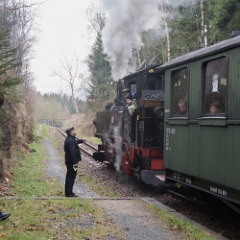 DSC6969  At the terminus of the line, this is Stützengrün-Neulehn a new station built in preserved days. The line is served beyond here, primarily due to the absence of a lengthy viaduct. : Germany