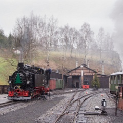 DSC7170  Jöhstadt yard on the Pressnitztalbahn. VIK 0-10-0t 99 1715 is being prepped for the day. : Germany