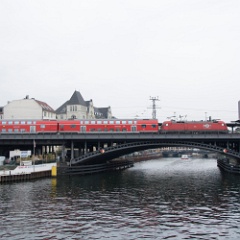 DSC8015  A double deck local service crosses the Spree at Friedrichstrasse. : Germany